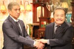 （左から）『探偵！ナイトスクープ』囲み取材に登場した松本人志、西田敏行