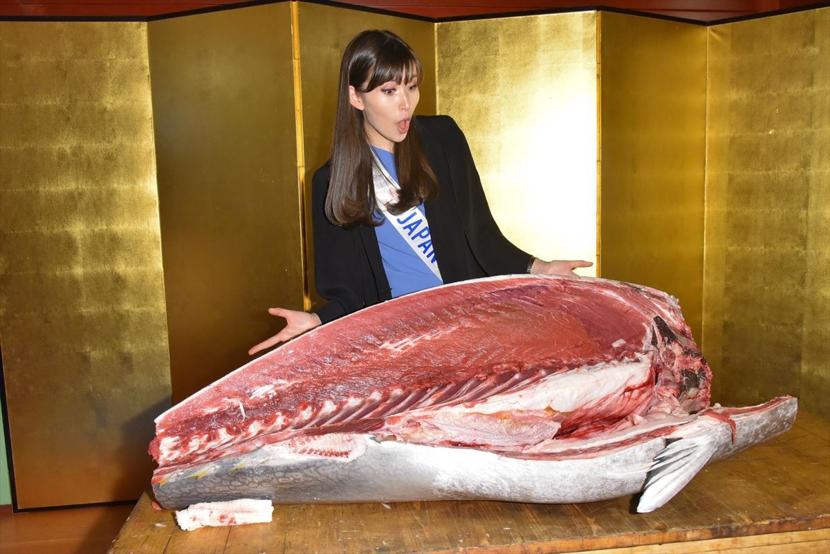 ミス・インターナショナル日本代表・岡田朋峰、世界の美女たちとすしざんまい訪問！