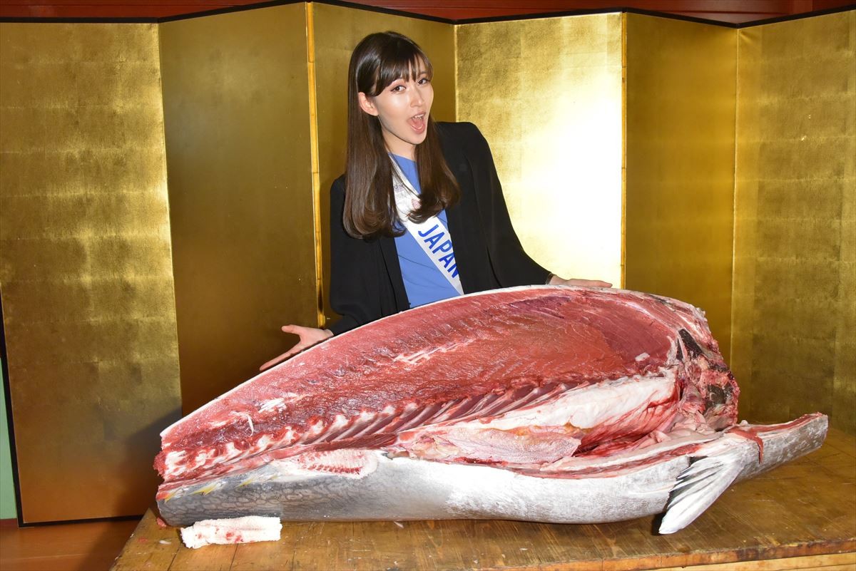ミス・インターナショナル日本代表・岡田朋峰、世界の美女たちとすしざんまい訪問！