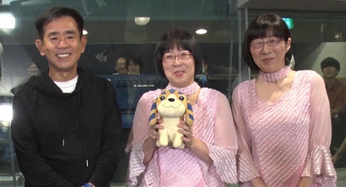 TVスペシャル『ルパン三世 プリズン・オブ・ザ・パスト』アフレコでの(左から)栗田貫一、阿佐ヶ谷姉妹