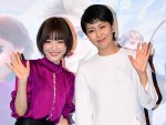 『アナと雪の女王2』大ヒット記念イベントに登場した（左から）神田沙也加、松たか子