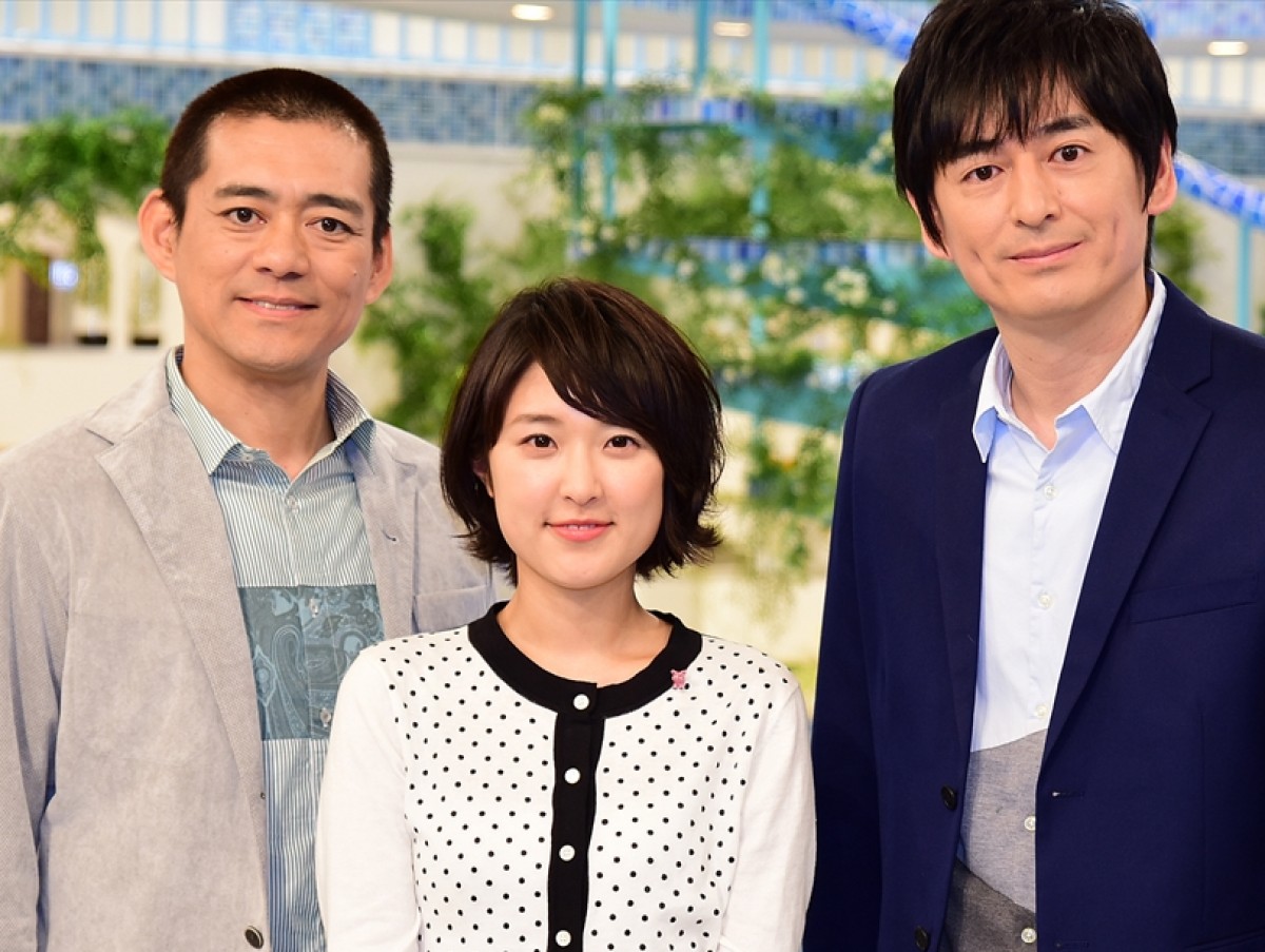 『あさイチ』で司会を務める（左から）博多華丸、近江友里恵アナウンサー、博多大吉