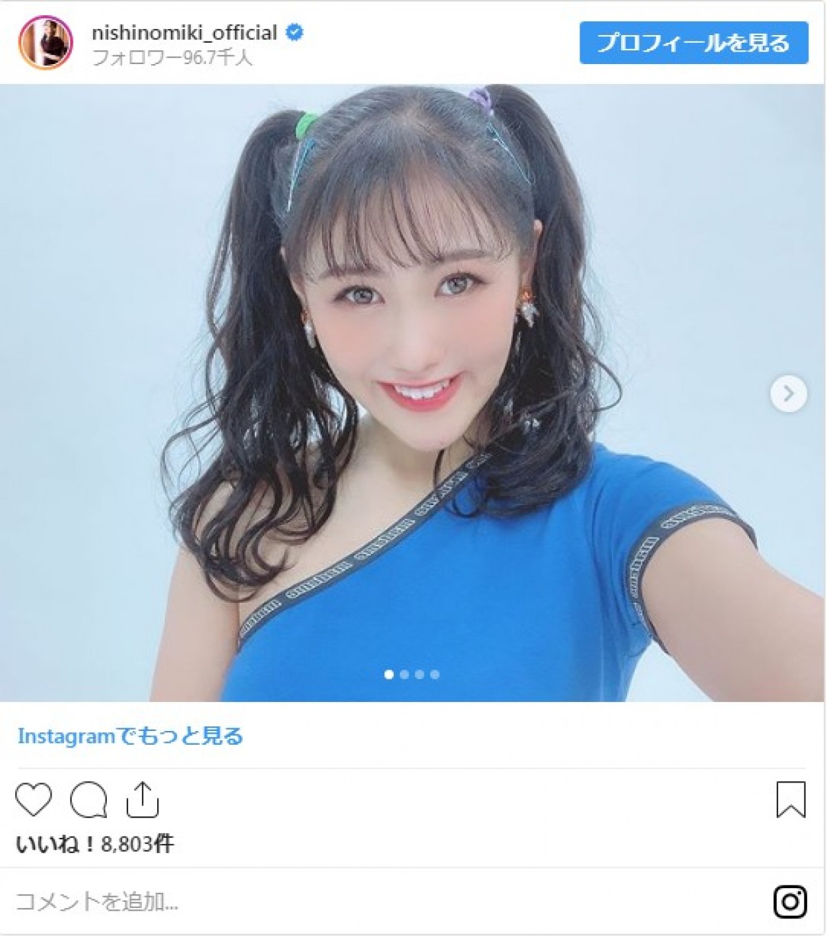 現在の西野未姫　※「西野未姫」インスタグラム