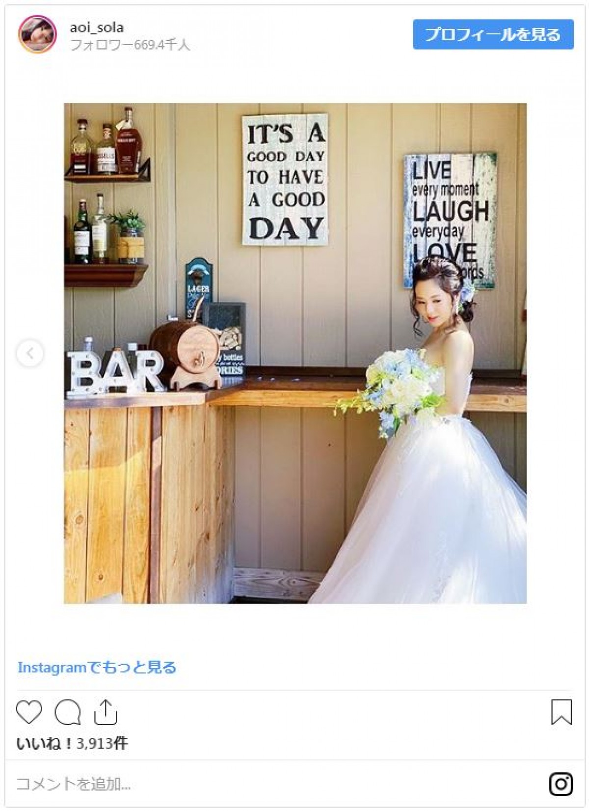 蒼井そら、ハワイでの純白ウエディングショット公開 「めちゃくちゃキレイ」と話題