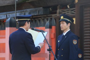 文化財防火デーに伴う消防総合訓練オープニングイベントに登場した松下洸平