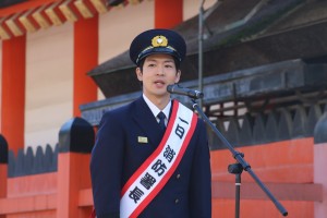 文化財防火デーに伴う消防総合訓練オープニングイベントに登場した松下洸平