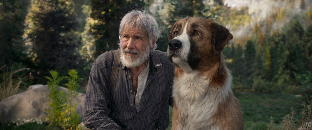 映画『野性の呼び声』ソーントン役のハリソン・フォードと名犬バックの場面写真