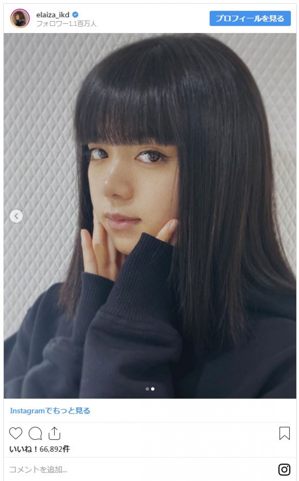池田エライザ、黒髪ぱっつんロングヘア公開　ファン「かわいい」「エキゾチック」