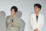 映画『スマホを落としただけなのに　囚われの殺人鬼』初日舞台あいさつに登場した（左から）千葉雄大、成田凌