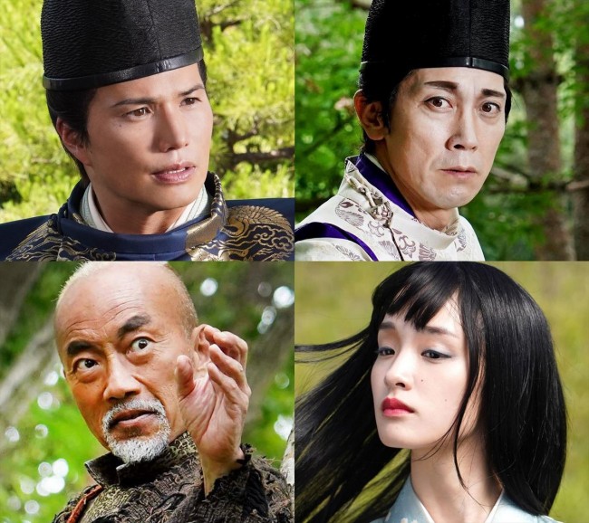 ドラマスペシャル『陰陽師』(上段左から)源博雅役の市原隼人、安倍晴明役の佐々木蔵之介、(下段左から)蘆屋道満役の竹中直人、如月役の剛力彩芽