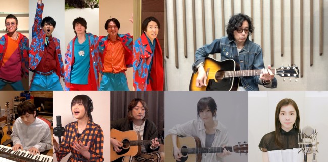 『CDTVライブ！ライブ！』の“おうちライブ”に出演する（上段左から）関ジャニ∞、斉藤和義、（下段左から）いきものがかり、山本彩、milet