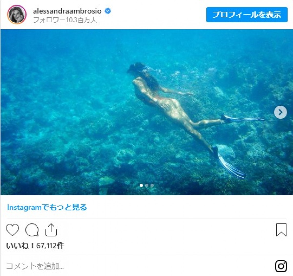 アレッサンドラ・アンブロジオ、赤ビキニの美尻披露　海洋保全を呼びかけ