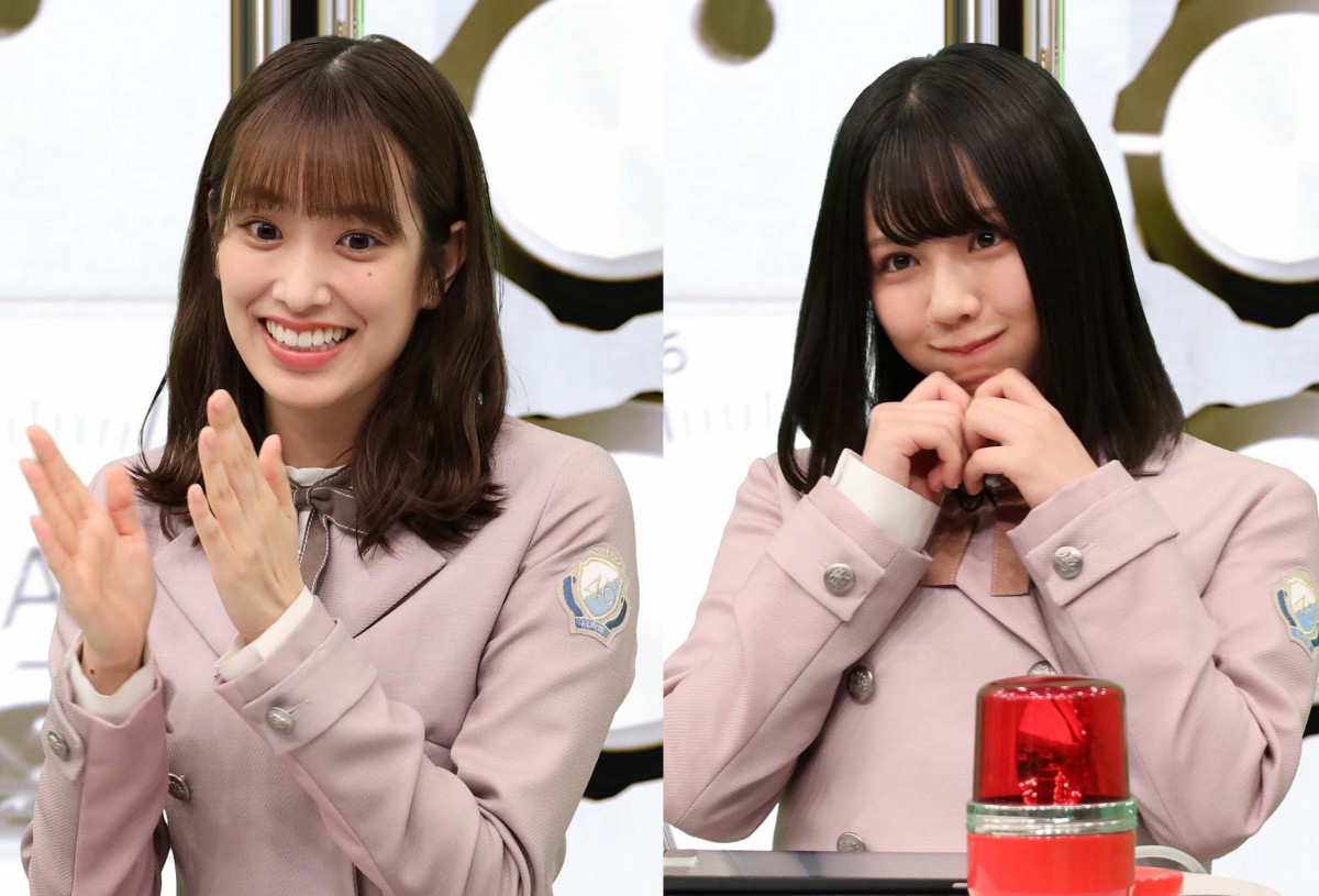 『でんじろうのTHE実験SP』での日向坂46の（左から）佐々木久美と渡邉美穂