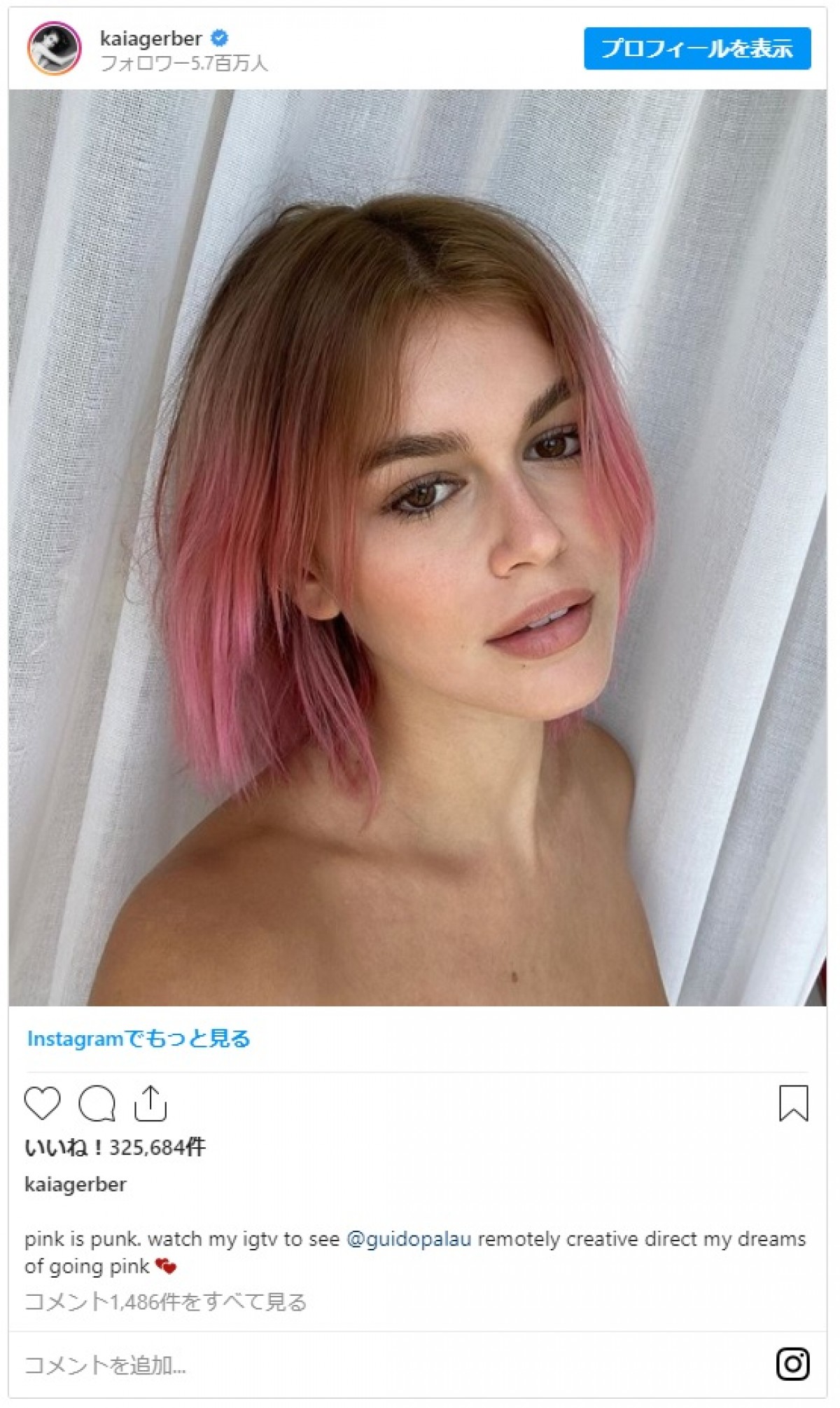 カイア・ガーバー、パンクなピンクヘアに　リモートでセルフカラーリング