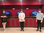 テレビアニメ『憂国のモリアーティ』アフレコ写真（左から）佐藤拓也、斉藤壮馬、小林千晃