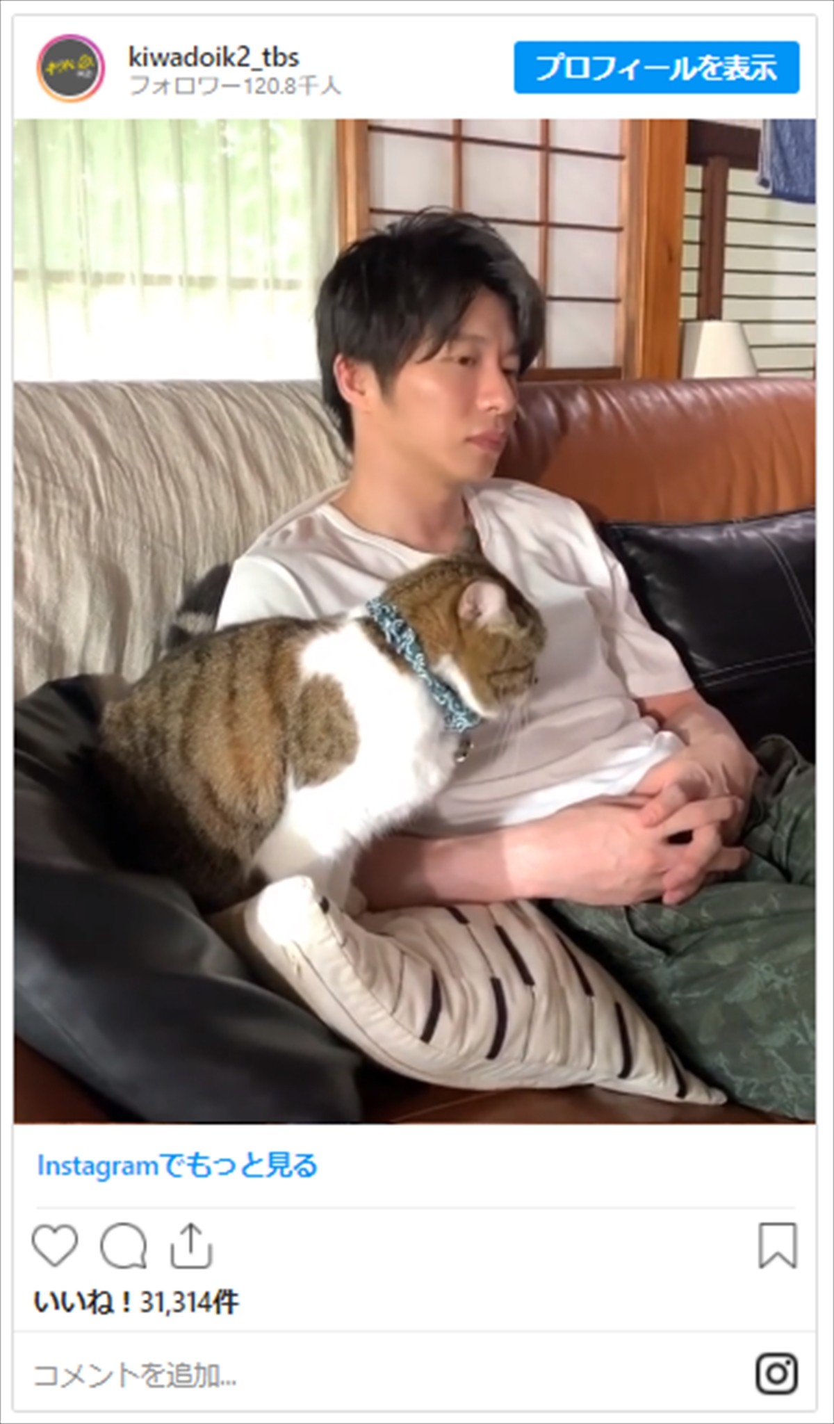 田中圭、ぐっすりお昼寝　猫のハジメちゃんに起こされる姿にファンほっこり「最高の癒し」