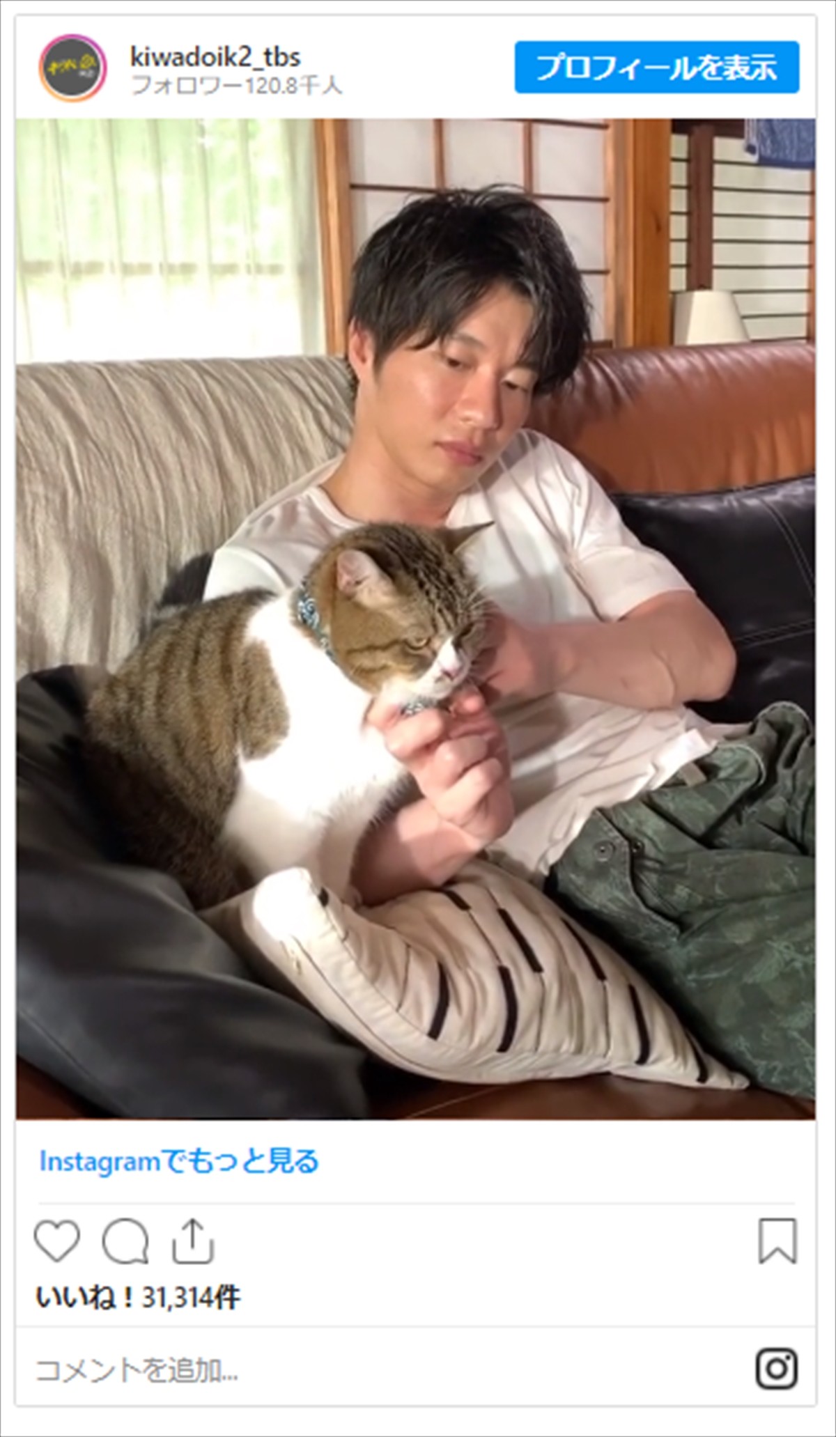 田中圭、ぐっすりお昼寝　猫のハジメちゃんに起こされる姿にファンほっこり「最高の癒し」