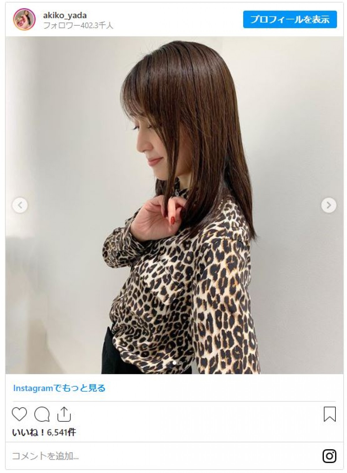 矢田亜希子、ド派手な“ヒョウ柄”私服に注目 「美しい」「上品」の声