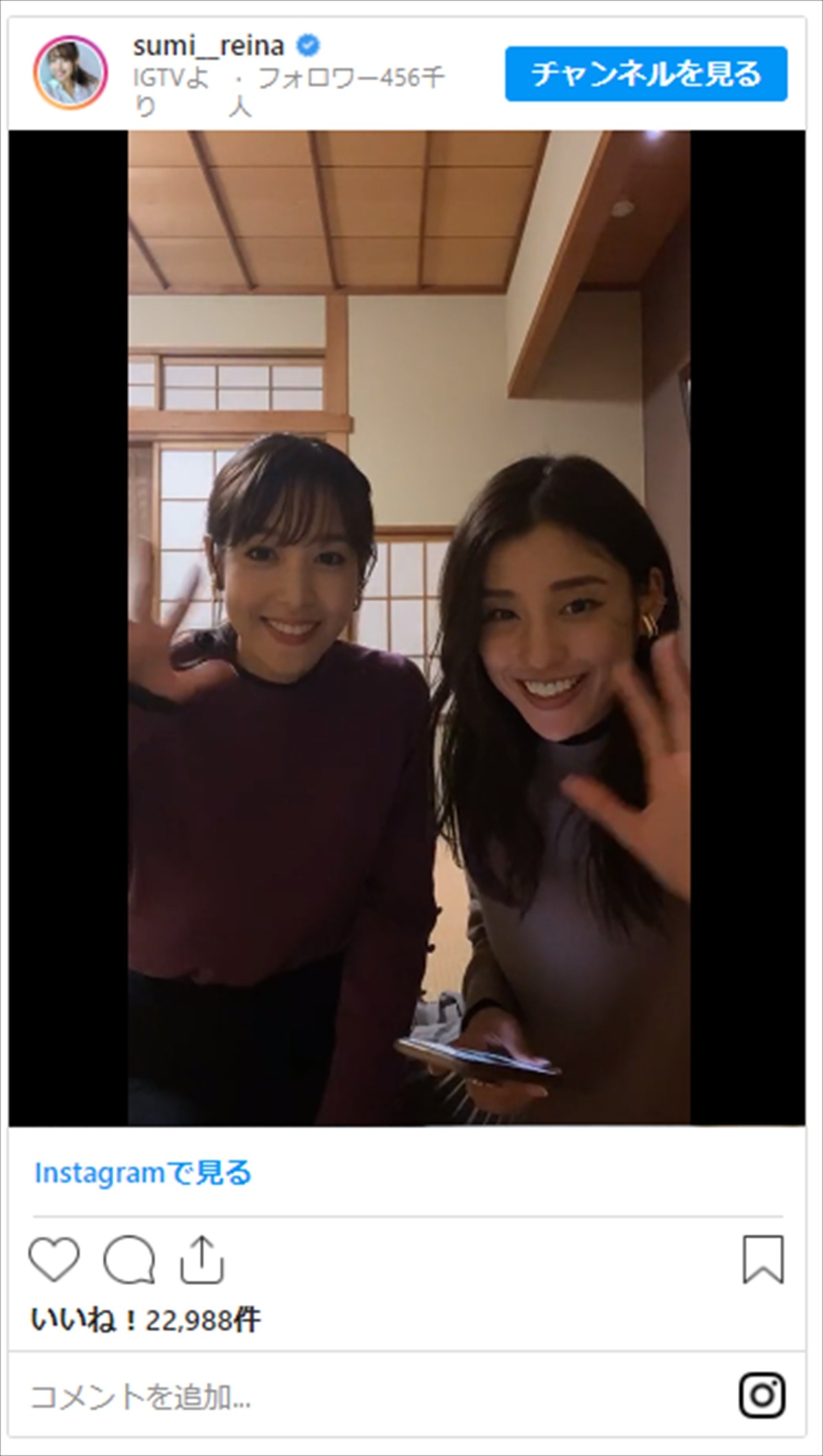 鷲見玲奈＆岡副麻希、おそろコーデでお泊まり配信　「最高の二人」と反響