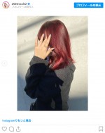赤色に染めたヘアスタイルを披露した藤田ニコル　※「藤田ニコル」インスタグラム