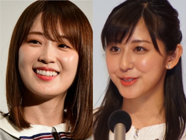 （左から）乃木坂46の高山一実、テレビ朝日の斎藤ちはるアナウンサー