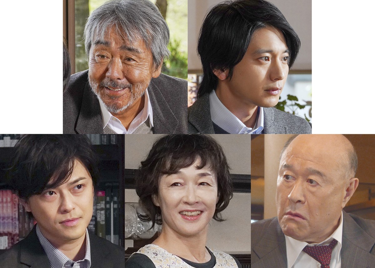 ドラマスペシャル『人生最高の贈りもの』キャスト陣（上段左から）寺尾聰、向井理、（下段左から）勝地涼、キムラ緑子、角野卓造