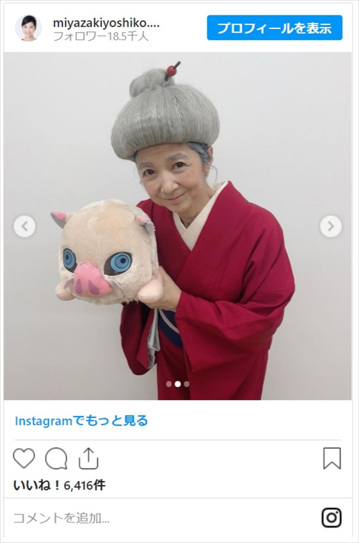 宮崎美子、『鬼滅の刃』“珠世さん”コスプレ　無限列車乗車ショットに反響
