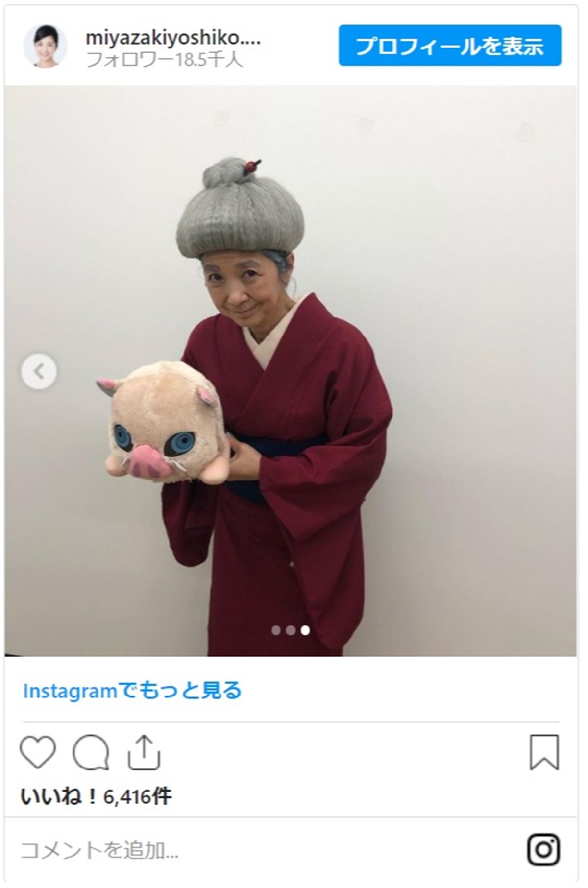 宮崎美子、『鬼滅の刃』“珠世さん”コスプレ　無限列車乗車ショットに反響