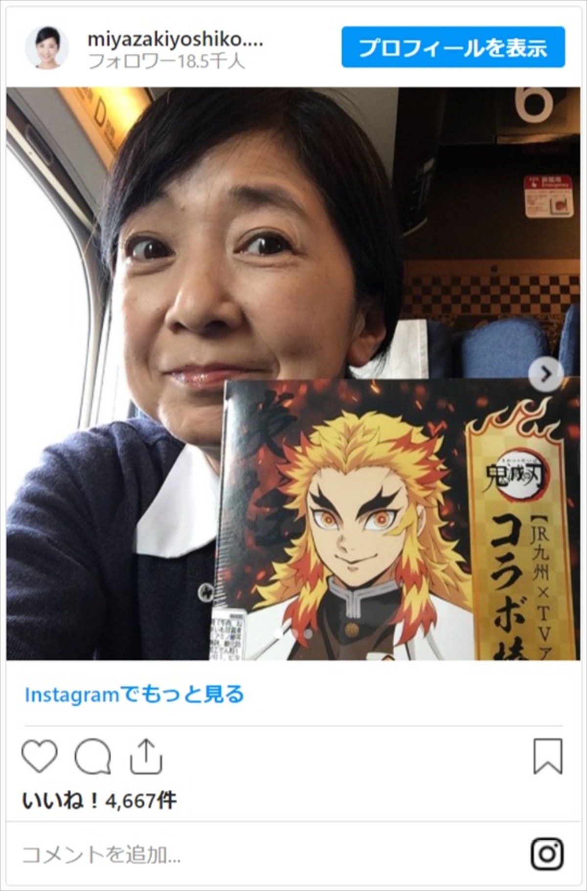 宮崎美子、『鬼滅の刃』“珠世さん”コスプレ　無限列車乗車ショットに反響