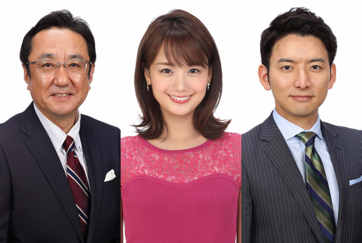 『めざましテレビ』メーンキャスター陣(左から)三宅正治、井上清華、生田竜聖