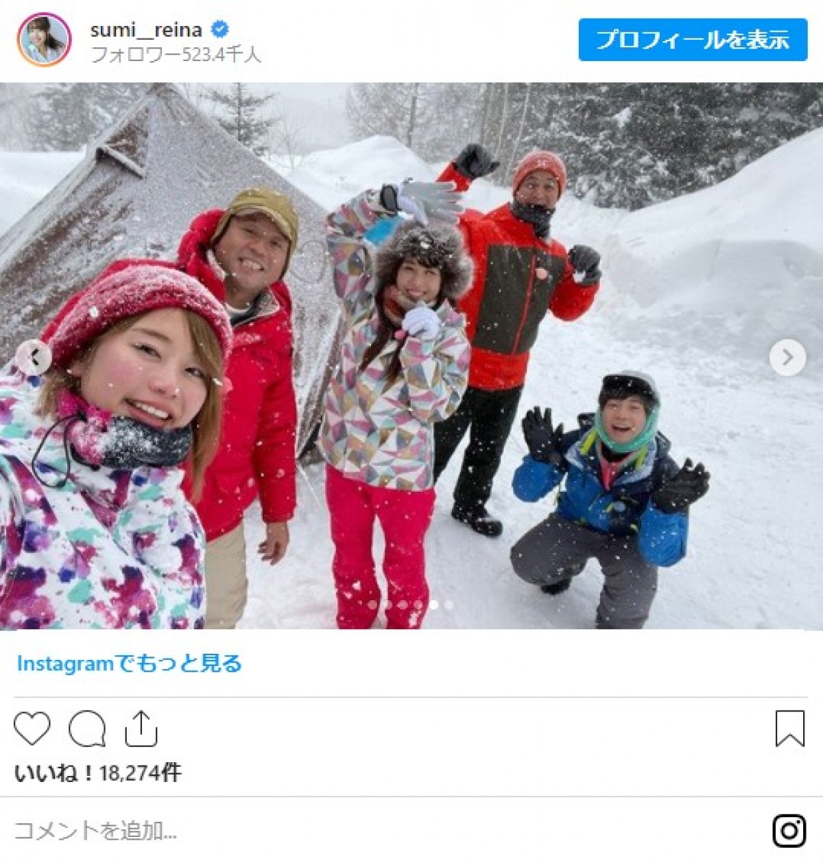 稲村亜美＆鷲見玲奈、雪降る中のキャンプショットに「最高」「気持ち良さそう」