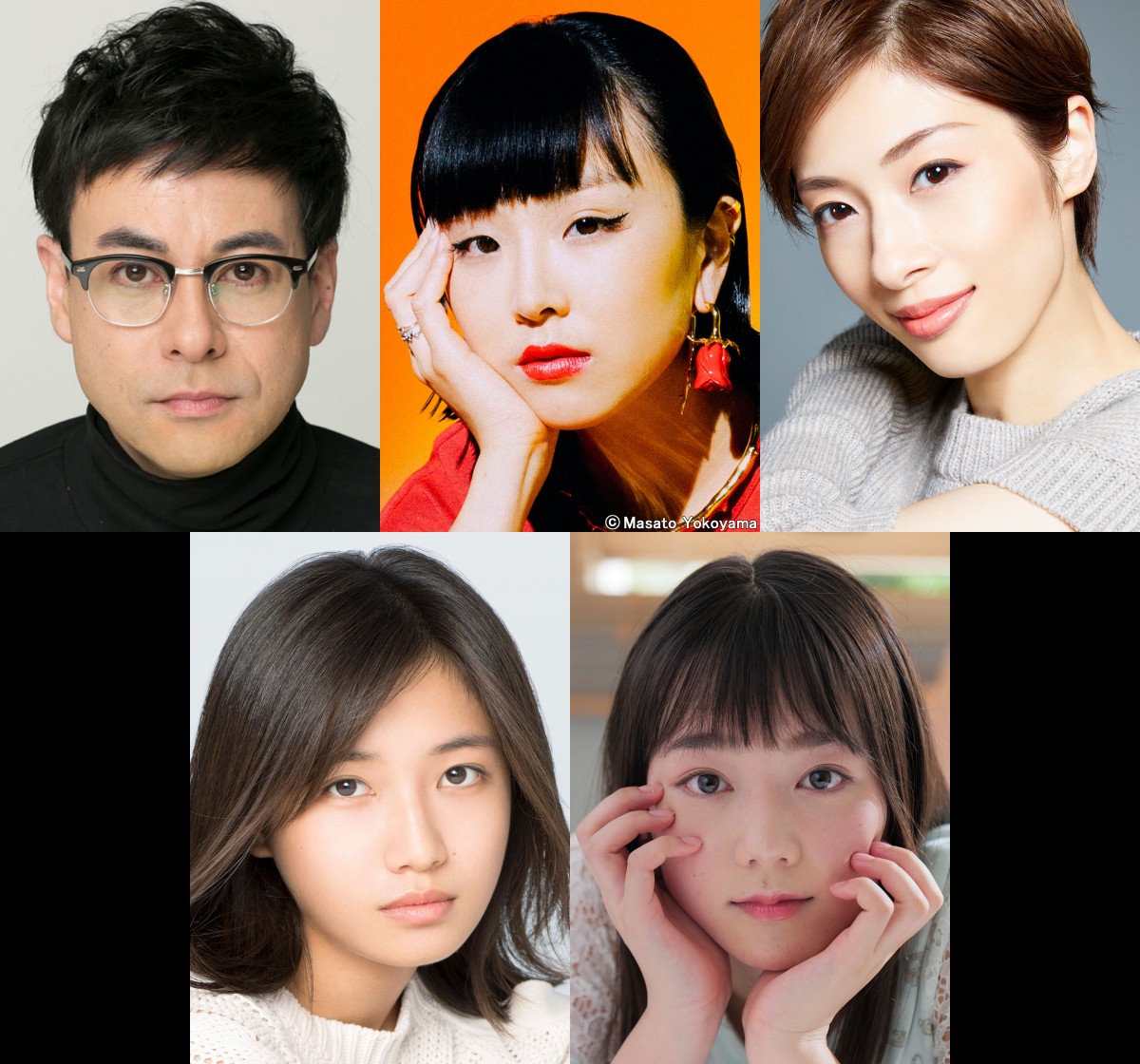 ドラマ『コントが始まる』(上段左から)鈴木浩介、松田ゆう姫、明日海りお(下段左から)小野莉奈、米倉れいあ