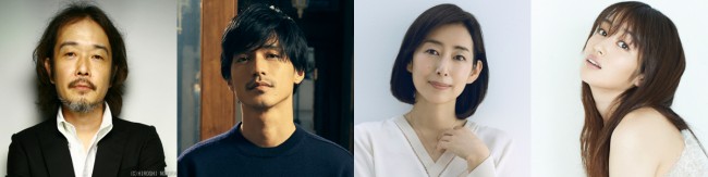 （左から）日英合作映画『Cottontail（英題）』に出演するリリー・フランキー、錦戸亮、木村多江、高梨臨