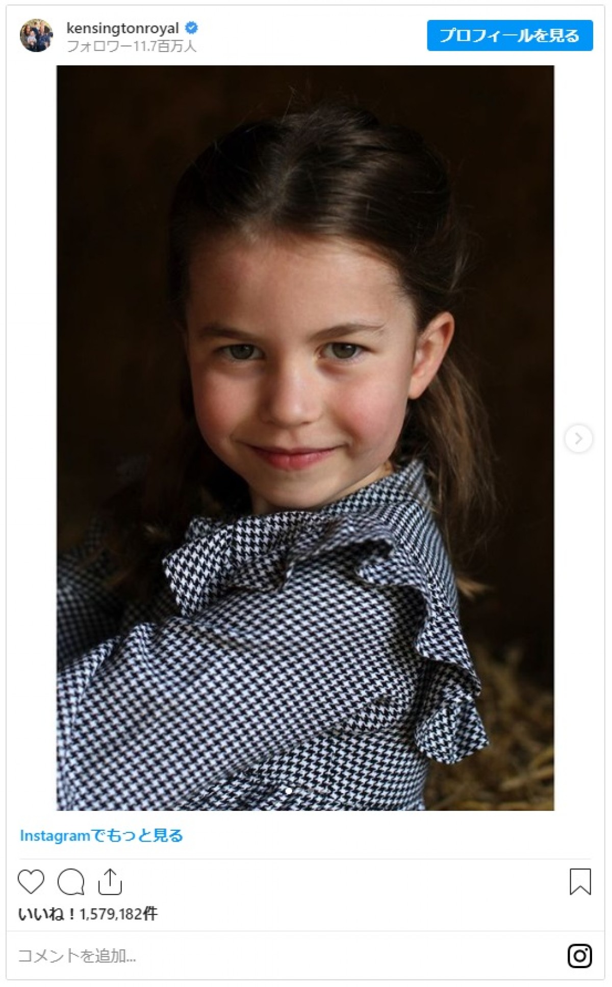 英シャーロット王女が6歳に！　ロングヘア姿が美しいポートレート公開