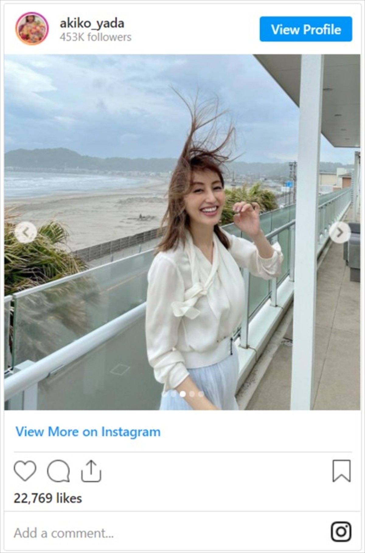 矢田亜希子、強風にあおられても美しい！ 「天使」「女神ですか」と絶賛の声