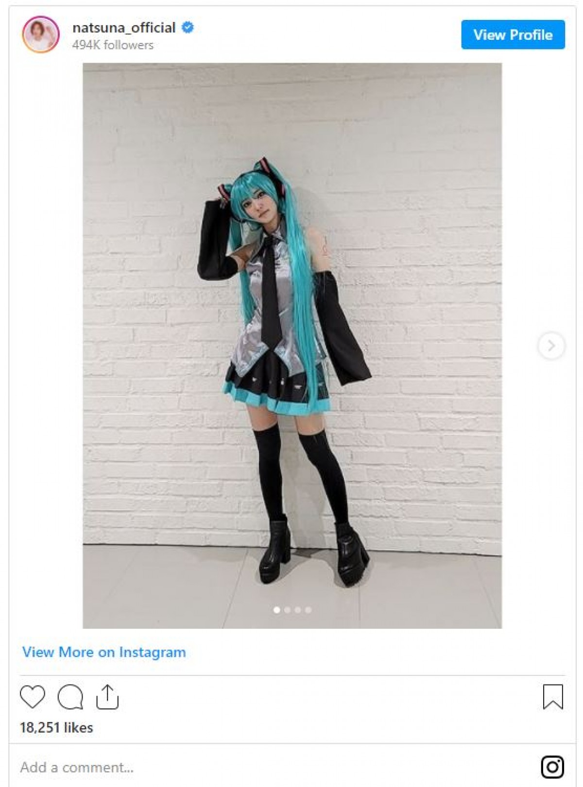 夏菜　完全再現の“初音ミク”コスプレに「可愛すぎます」「惚れ直しました」の声