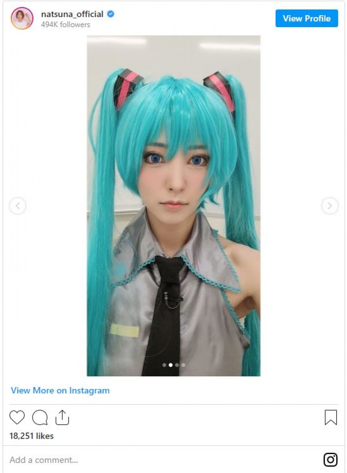 夏菜　完全再現の“初音ミク”コスプレに「可愛すぎます」「惚れ直しました」の声