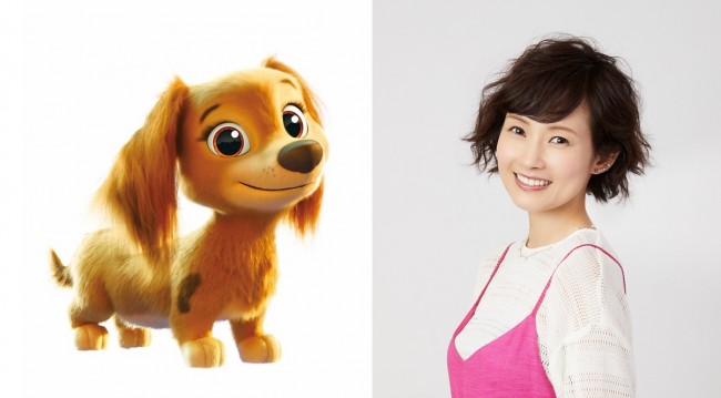 映画『パウ・パトロール ザ・ムービー』よりリバティ(左)と声優を担当する安倍なつみ(右)