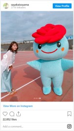 磯山さやか、茨城県五霞町のイメージキャラクター・ごかりんと2ショット　※「磯山さやか」インスタグラム