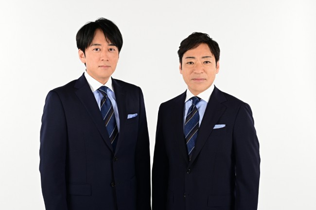 新朝の情報番組『THE TIME,』(左から)総合司会の安住紳一郎アナウンサー、金曜日司会の香川照之