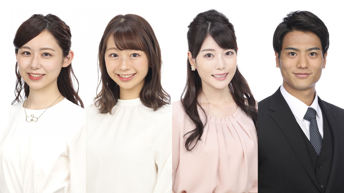 『Live News イット!』にてフィールドキャスターを務める(左から)小山内鈴奈、小室瑛莉子、竹俣紅、山本賢太