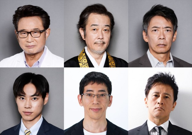 ドラマ『漂着者』に出演する(上段左から)船越英一郎、リリー・フランキー、生瀬勝久、(下段左から)戸塚純貴、野間口徹、橋本じゅん