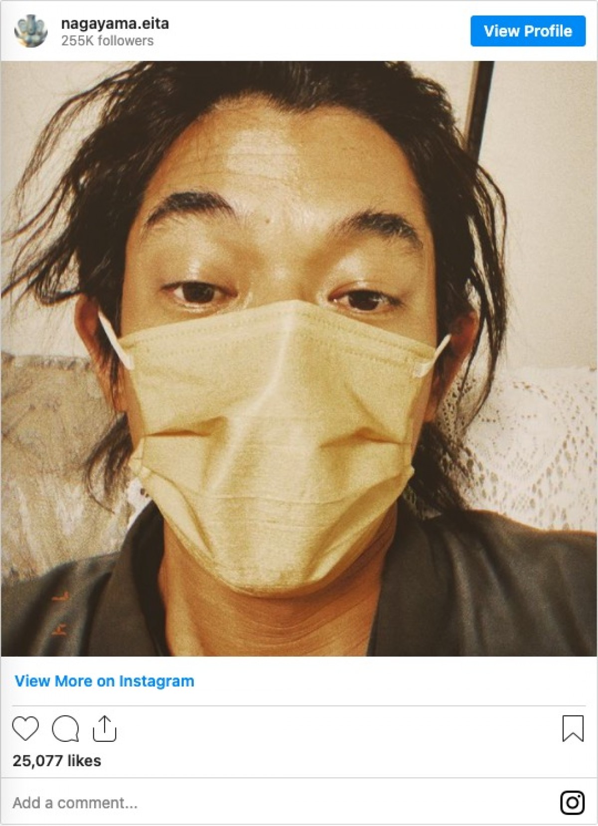 永山瑛太、フォロワーにいきなりクイズ　“肌色マスク”姿に「何故、肌色か、わかるかい？」