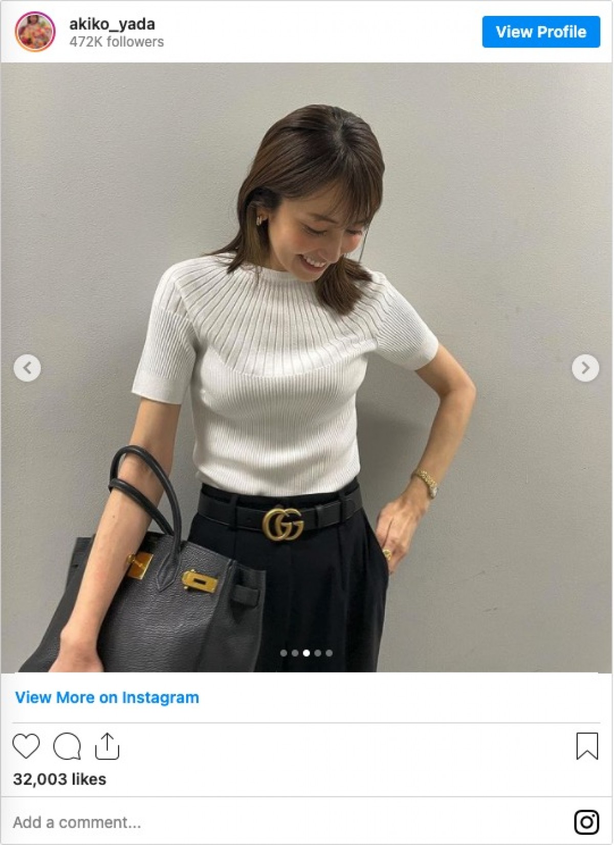 矢田亜希子、グッチのベルトもおしゃれ　私服ショットに「スタイル良すぎ」「足長い」