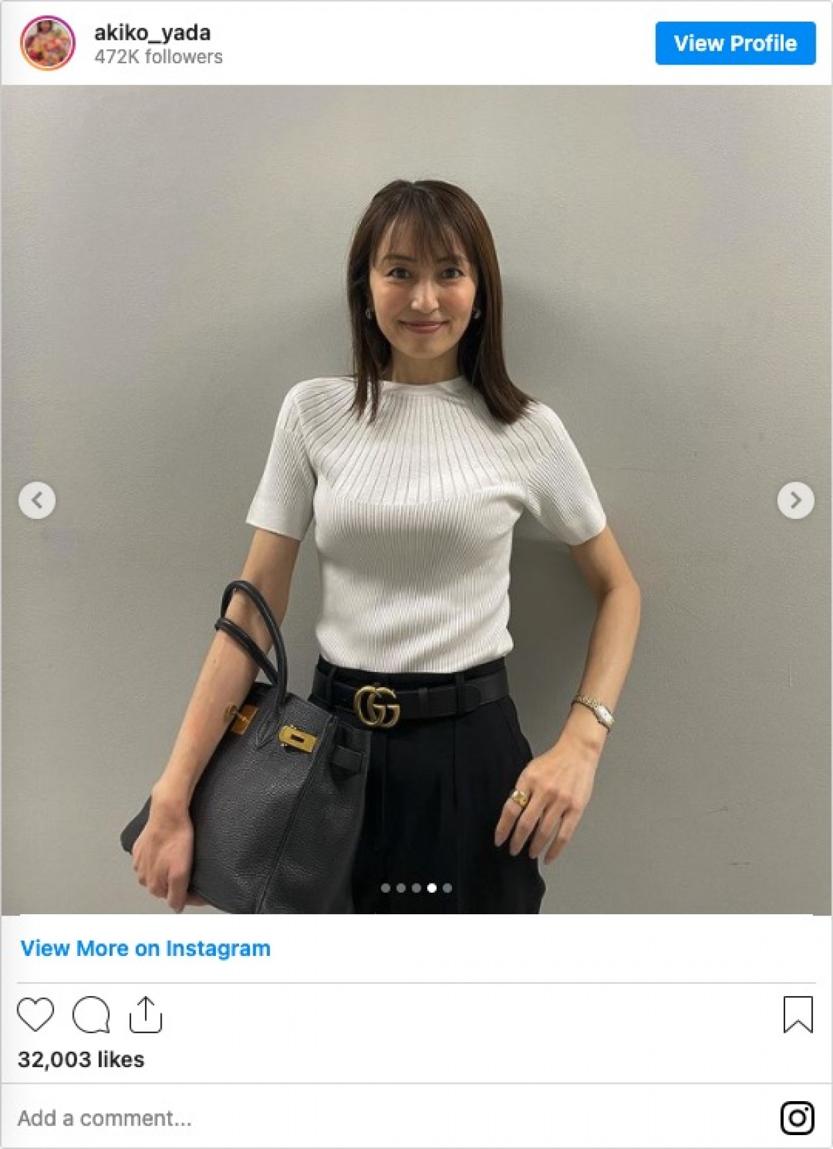 矢田亜希子、グッチのベルトもおしゃれ　私服ショットに「スタイル良すぎ」「足長い」