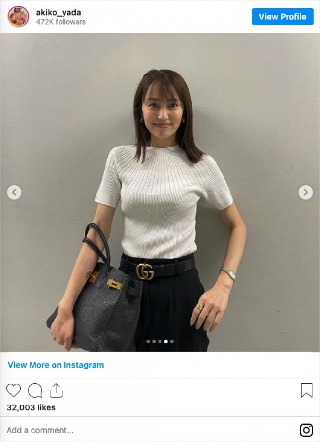 矢田亜希子 グッチのベルトもおしゃれ 私服ショットに スタイル良すぎ 足長い 21年7月9日 写真 クランクイン