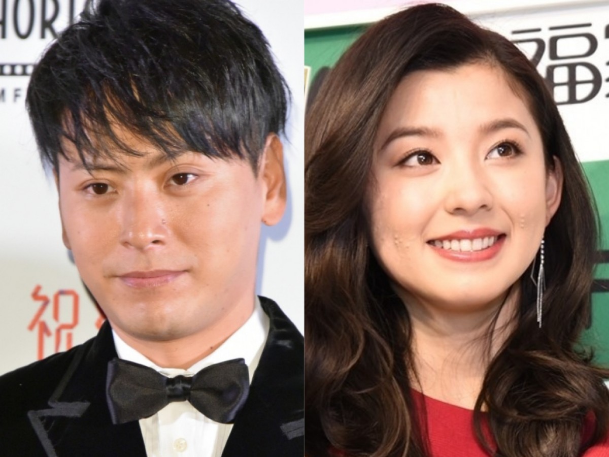 入籍したことを報告した(左から)山下健二郎、朝比奈彩