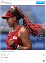 テニス女子シングルス代表・大坂なおみ（日本）、髪色＆リボンも日の丸カラーに　※「olympics」公式インスタグラム