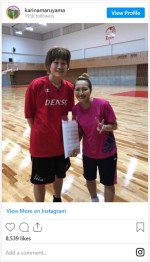 丸山桂里奈、女子バスケ日本代表主将・高田真希と身長差2ショット　※「丸山桂里奈」インスタグラム
