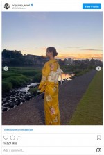 朝日奈央、夕日をバックにかれんな浴衣姿　※「朝日奈央」インスタグラム